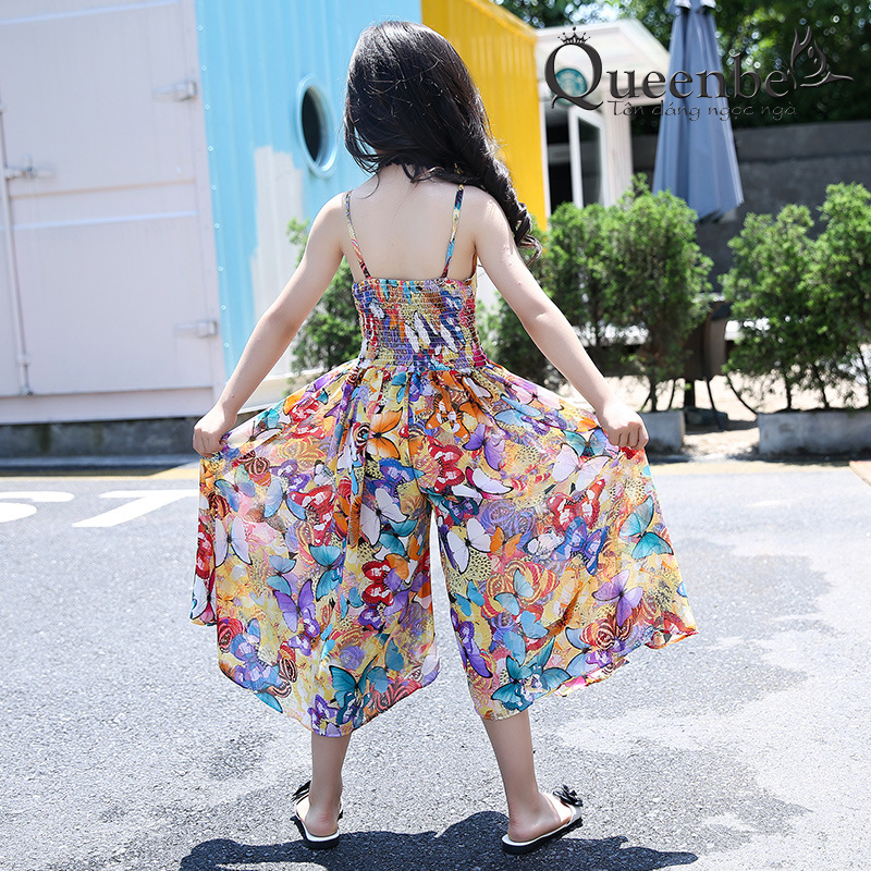 Bộ đồ bé gái liền thân Queenbe GLSET037 lụa chiffon in hoa tinh tế