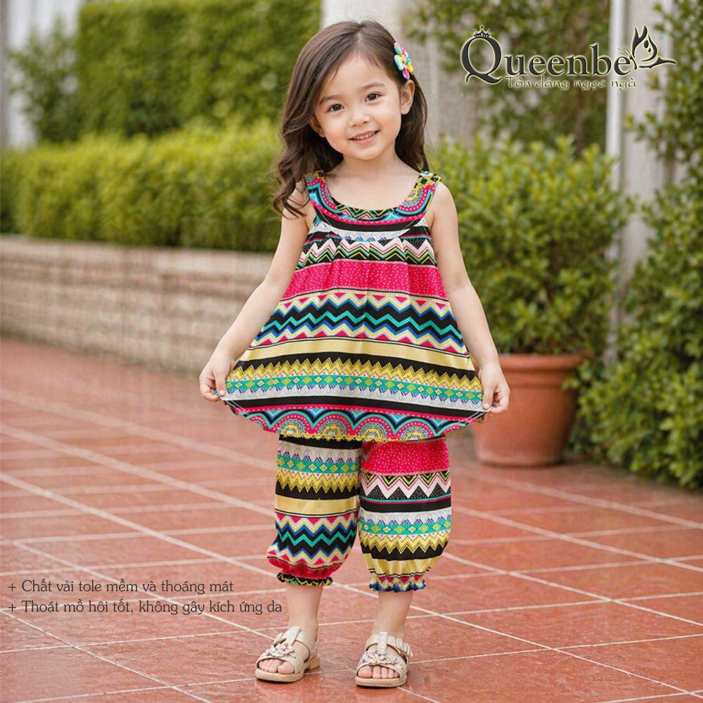 Bộ đồ bé gái mùa hè Queenbe GLSET040 vải tôn mềm mát