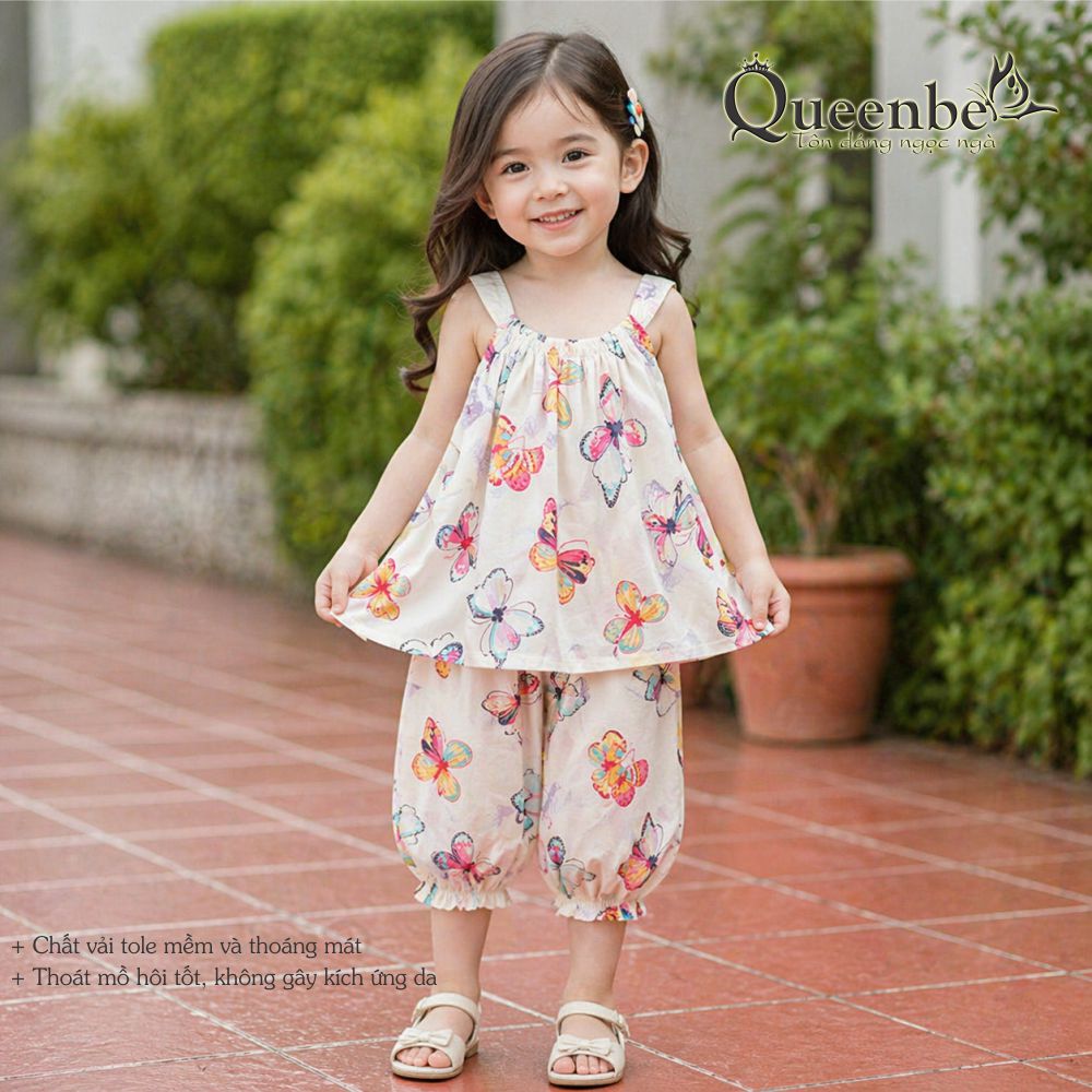 Bộ đồ bé gái mùa hè Queenbe GLSET040 vải tôn mềm mát