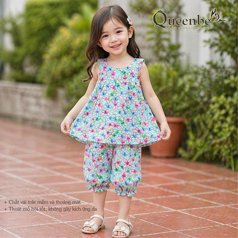 Bộ đồ bé gái mùa hè Queenbe GLSET040 vải tôn mềm mát