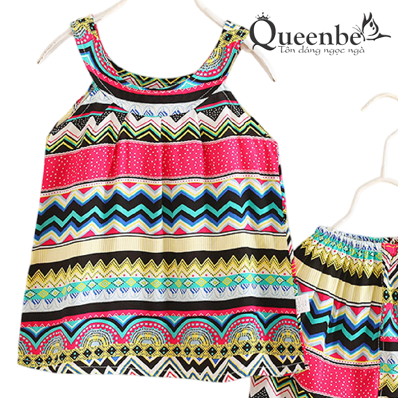 Bộ đồ bé gái mùa hè Queenbe GLSET040 vải tôn mềm mát