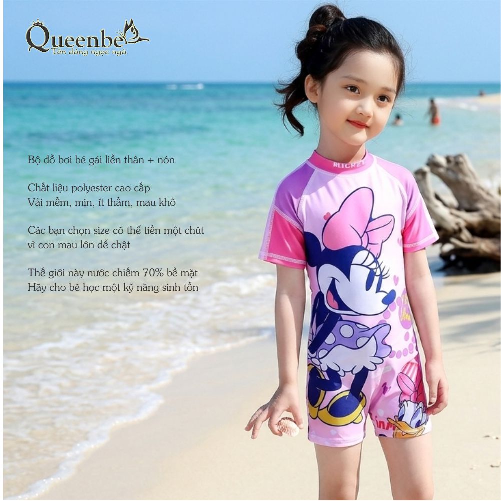 Bộ đồ bơi bé gái Elsa aurora liền thân kèm nón Queenbe GLSWIM093 vải polyester co giãn, mềm ít thấm và mau khô