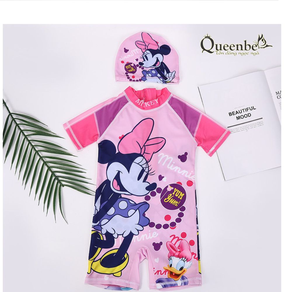 Bộ đồ bơi bé gái Elsa aurora liền thân kèm nón Queenbe GLSWIM093 vải polyester co giãn, mềm ít thấm và mau khô