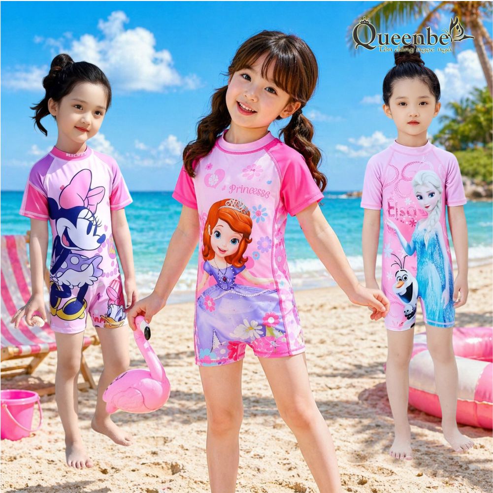 Bộ đồ bơi bé gái Elsa aurora liền thân kèm nón Queenbe GLSWIM093 vải polyester co giãn, mềm ít thấm và mau khô