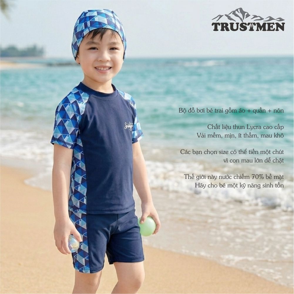 Bộ đồ bơi bé trai Trustmen GLSWIM088 vải thun Lycra cao cấp, mềm mịn, ít thấm, mau khô