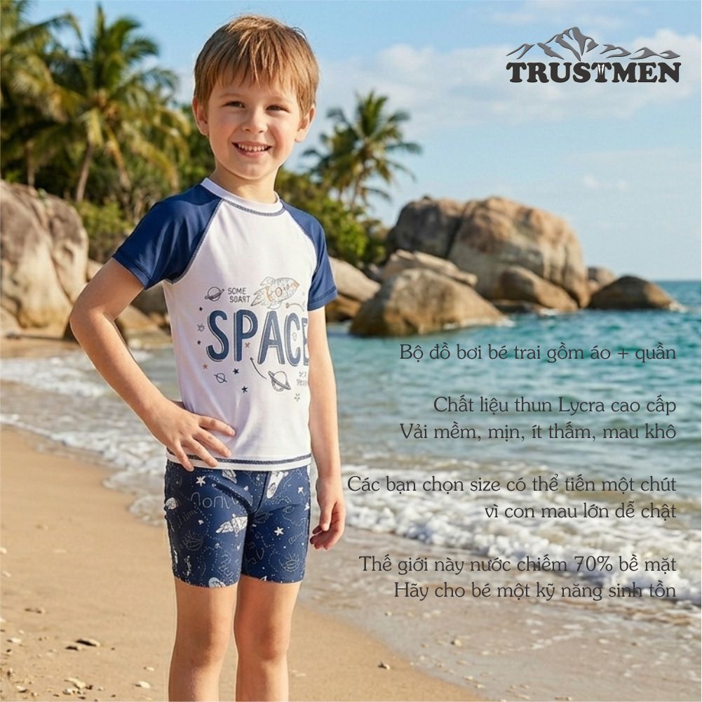 Bộ đồ bơi bé trai giấc mơ phi hành gia Trustmen GLSWIM098 vải thun Lycra mềm ít thấm hút, mau khô