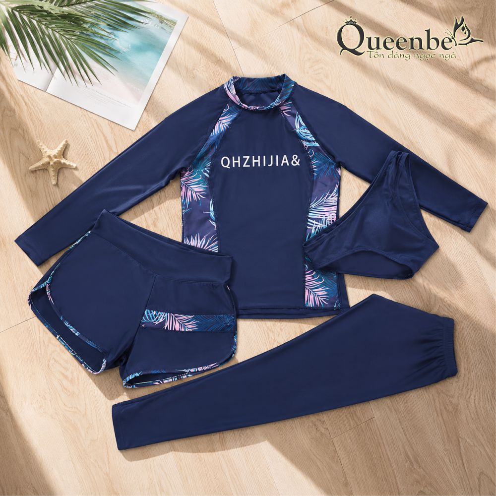 Bộ đồ bơi nữ dài bốn món cao cấp chống gió kèm mút ngực Queenbe GLSWIM068 thun Lycra cao cấp, mềm mượt, ít thấm, mau khô