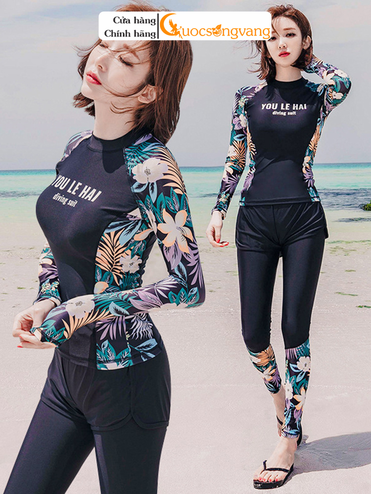 Bộ đồ bơi nữ dài tay chống gió ba món GLSWIM086 vải thun lạnh cao cấp, co giãn, ít thấm hút, mau khô