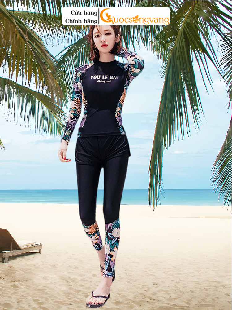 Bộ đồ bơi nữ dài tay chống gió ba món GLSWIM086 vải thun lạnh cao cấp, co giãn, ít thấm hút, mau khô