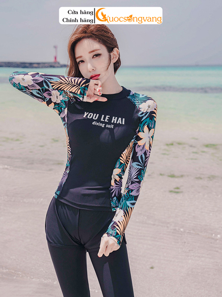 Bộ đồ bơi nữ dài tay chống gió ba món GLSWIM086 vải thun lạnh cao cấp, co giãn, ít thấm hút, mau khô
