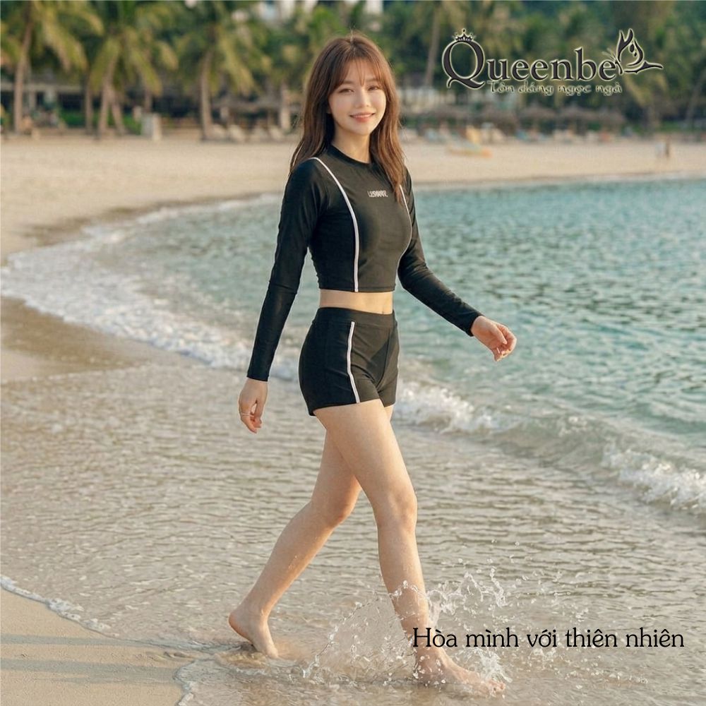 Bộ đồ bơi nữ dài tay kiểu thể thao chống gió Queenbe GLSWIM059 vải Polyester cao cấp co giãn, ít thấm, mau khô