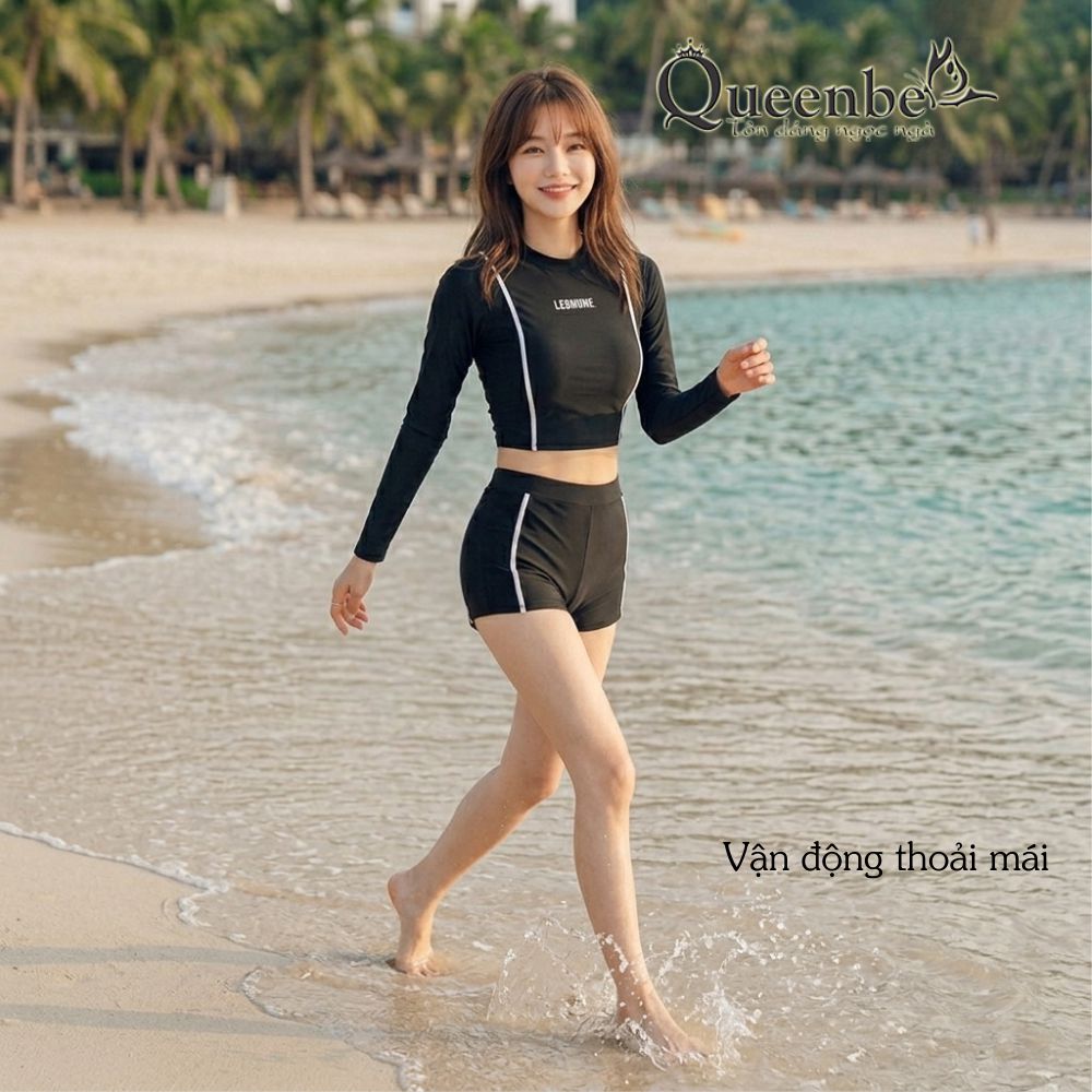 Bộ đồ bơi nữ dài tay kiểu thể thao chống gió Queenbe GLSWIM059 vải Polyester cao cấp co giãn, ít thấm, mau khô