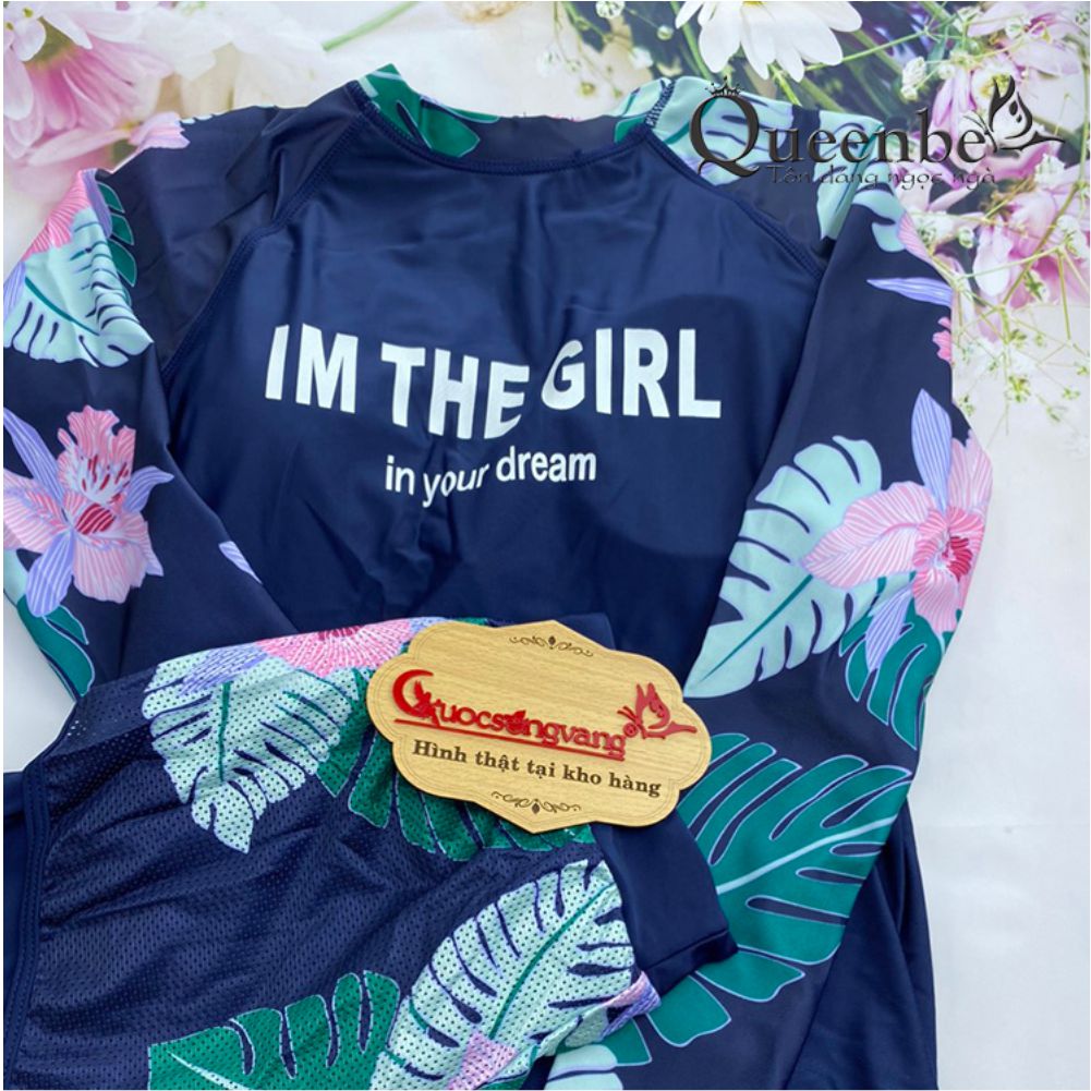 Bộ đồ bơi nữ dài tay quần đùi rời có big size Queenbe GLSWIM074 vải thun Lycra cao cấp co giãn, ít thấm hút, mau khô, kèm mút ngực