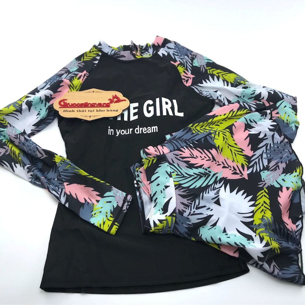 Bộ đồ bơi nữ dài tay váy quần rời có big size Queenbe GLSWIM069 vải thun Lycra co giãn ít thấm, mau khô, mút độn ngực, dây kéo sau lưng