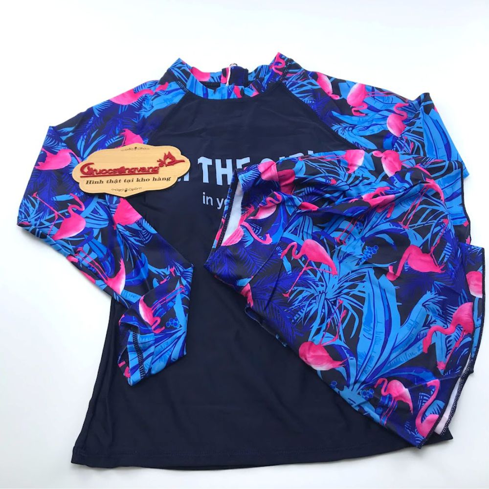 Bộ đồ bơi nữ dài tay váy quần rời có big size Queenbe GLSWIM069 vải thun Lycra co giãn ít thấm, mau khô, mút độn ngực, dây kéo sau lưng