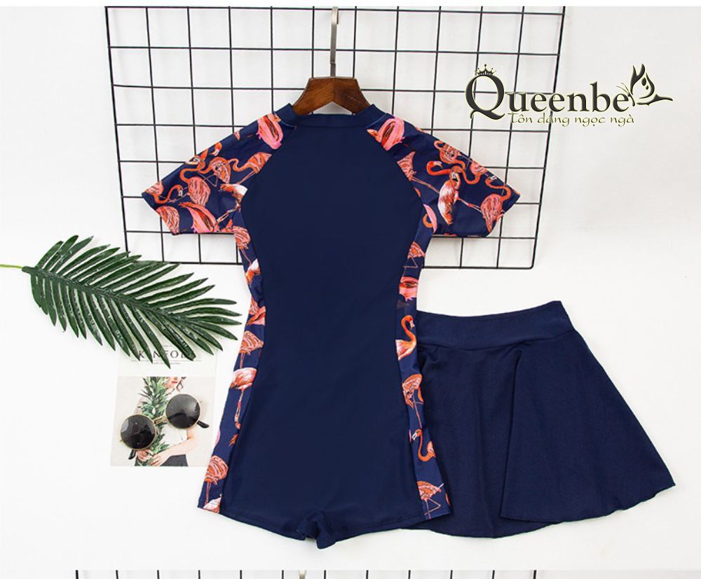 Bộ đồ bơi nữ liền thân kèm váy rời với mút độn ngực có big size Queenbe GLSWIM081 Thun Lycra co giãn ít thấm mau khô