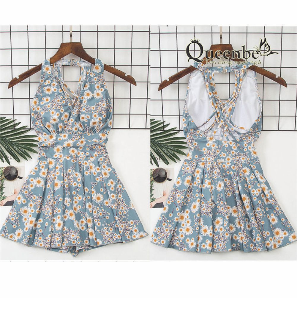 Bộ đồ bơi nữ quần đùi liền trong có big size Queenbe GLSWIM097 có mút độn ngực vải thun Lycra mềm co giãn, ít thấm hút, mau khô