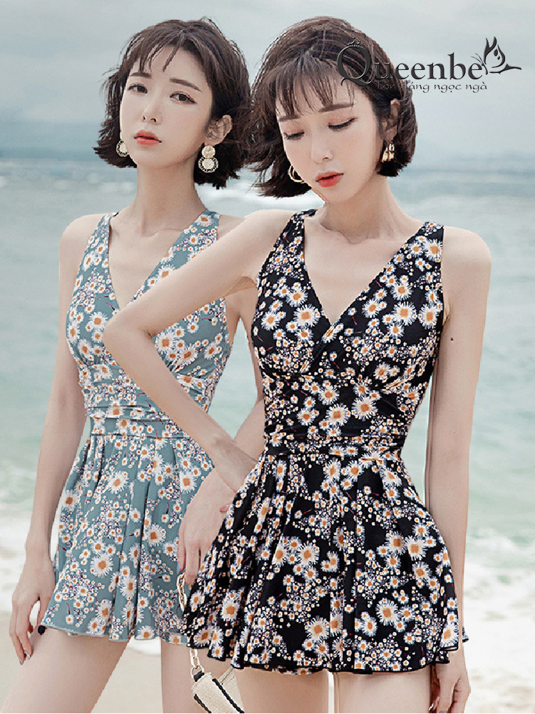 Bộ đồ bơi nữ quần đùi liền trong Queenbe GLSWIM097 có mút độn ngực vải thun Lycra mềm co giãn, ít thấm hút, mau khô