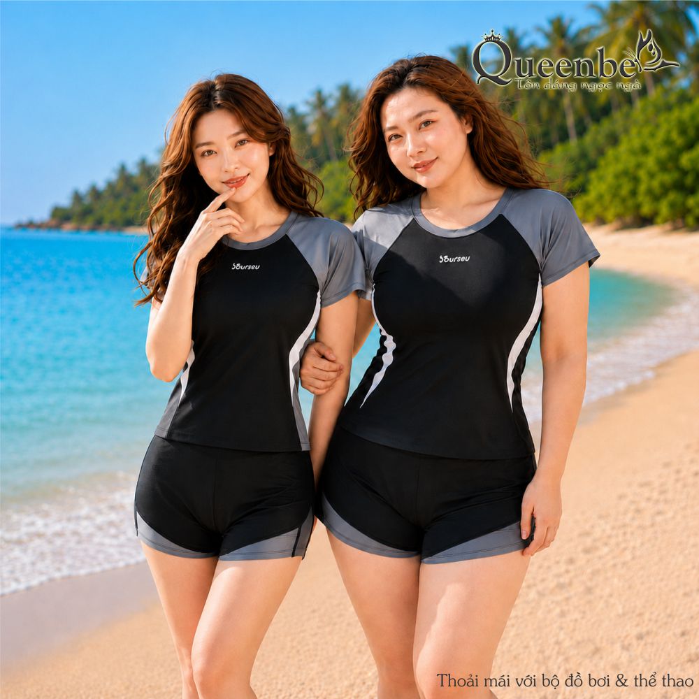 Bộ đồ bơi thể thao nữ có big size Queenbe GLSWIM057 vải thun Lycra co giãn, ít thấm hút, mau khô, quần và áo rời