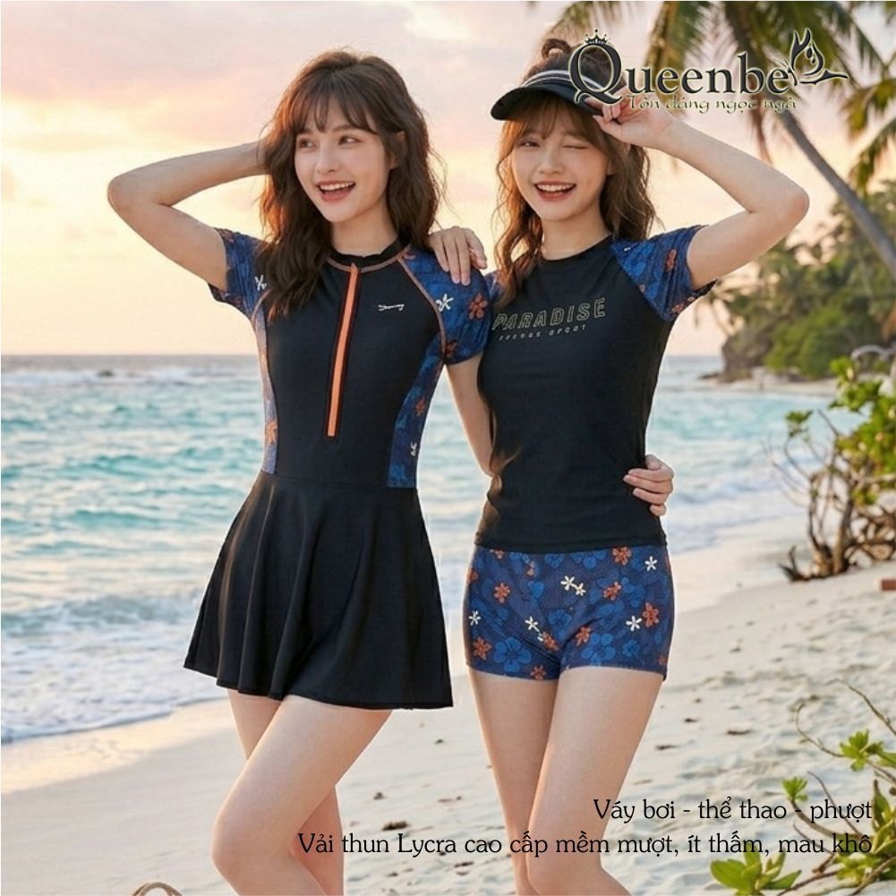 Bộ đồ bơi thể thao nữ big size Queenbe GLSWIM110 vải thun Lyca cao cấp co giãn mềm, ít thấm hút, mau khô
