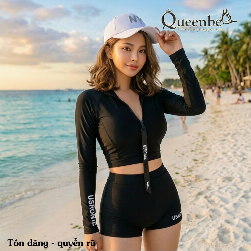 Bộ đồ bơi thể thao nữ dài tay chống gió Queenbe GLSWIM060 vải thun lạnh cao cấp, ít thấm, mau khô