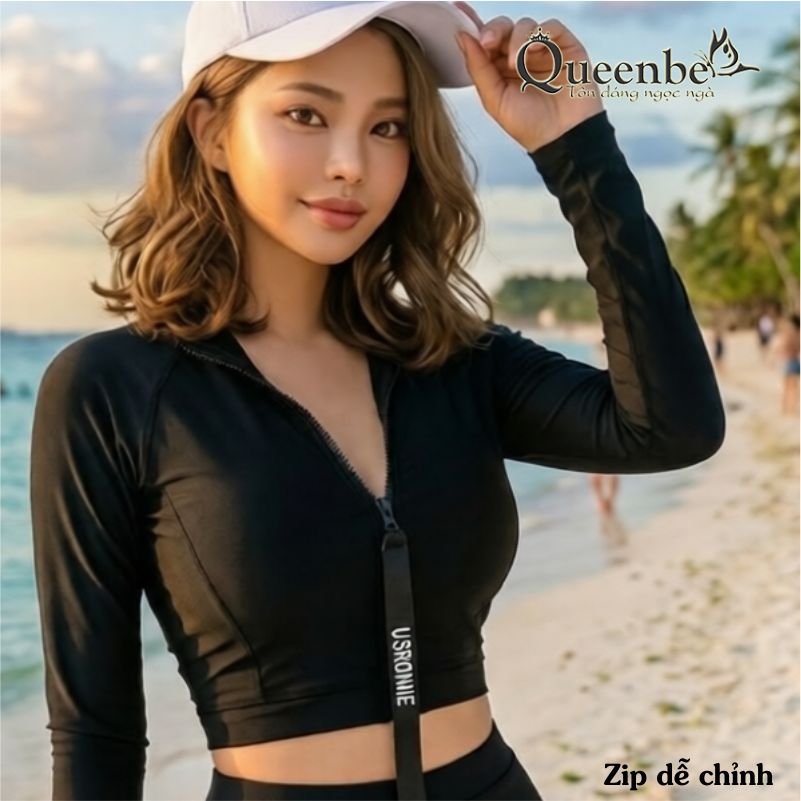 Bộ đồ bơi thể thao nữ dài tay chống gió Queenbe GLSWIM060 vải thun lạnh cao cấp, ít thấm, mau khô