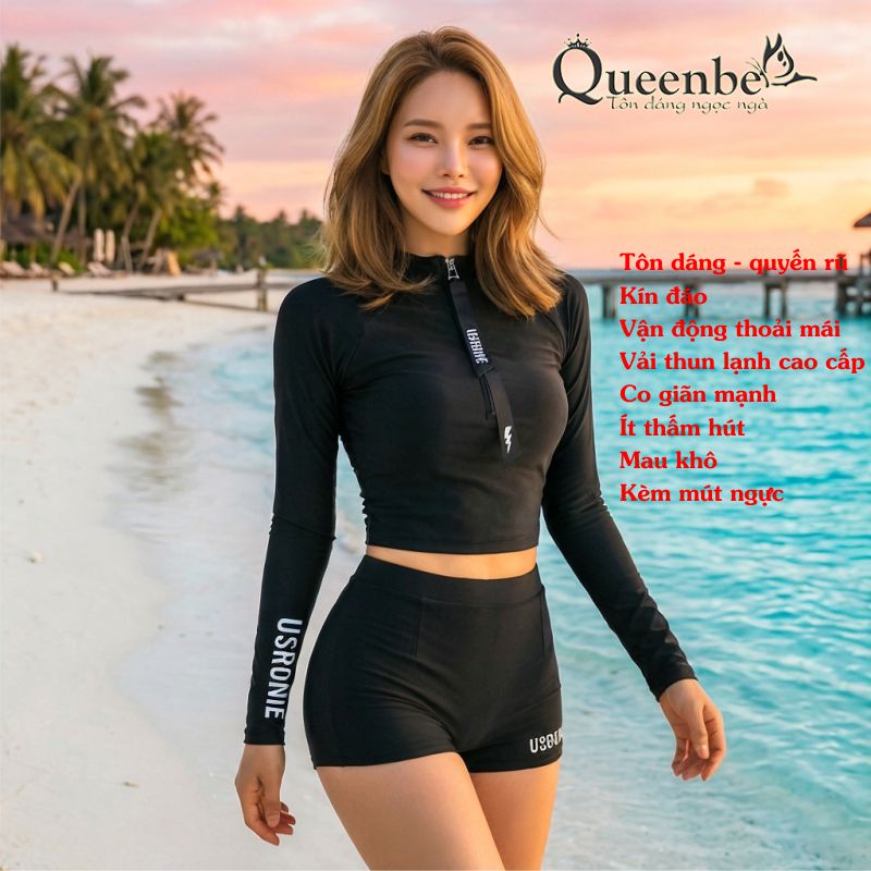 Bộ đồ bơi thể thao nữ dài tay chống gió Queenbe GLSWIM060 vải thun lạnh cao cấp, ít thấm, mau khô