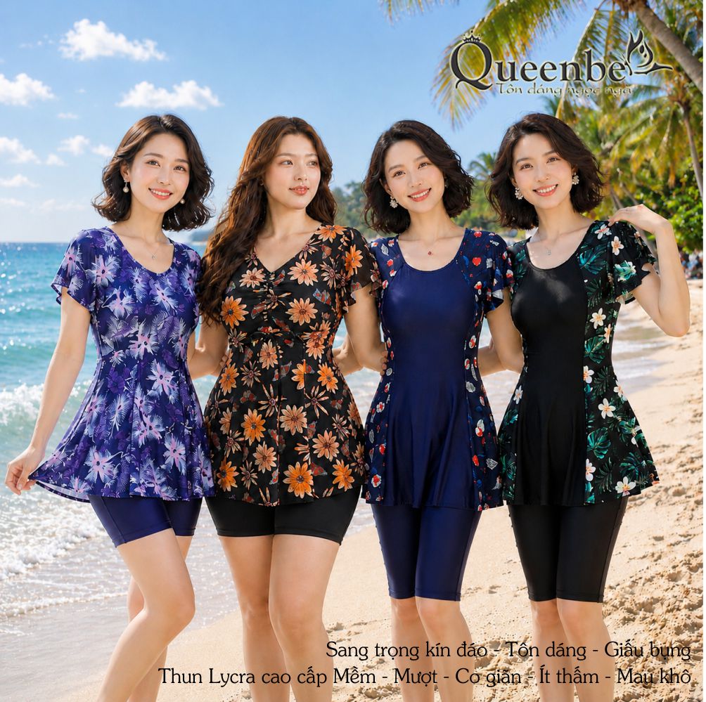Bộ đồ bơi trung niên nữ big size Queenbe GLSWIM092 quần short rời vải thun Lycra co giãn ít thấm hút mau khô