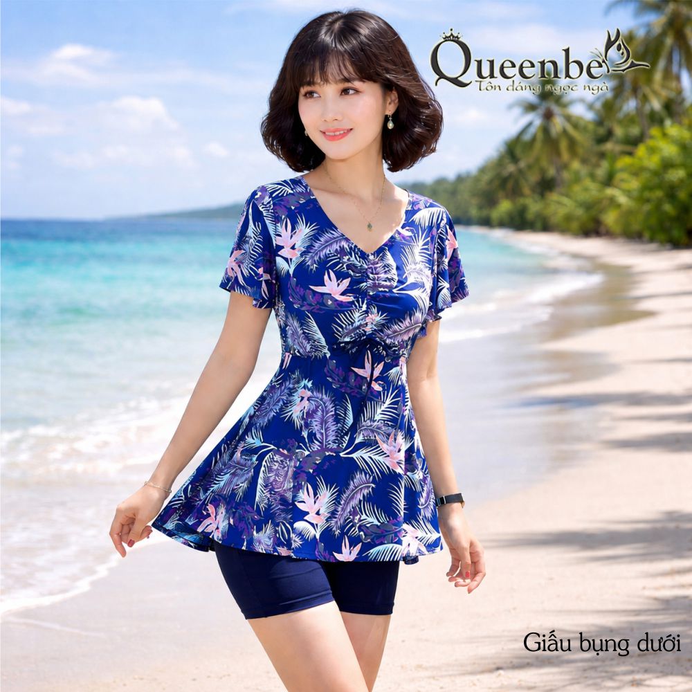 Bộ đồ bơi trung niên nữ big size Queenbe GLSWIM092 quần short rời vải thun Lycra co giãn ít thấm hút mau khô