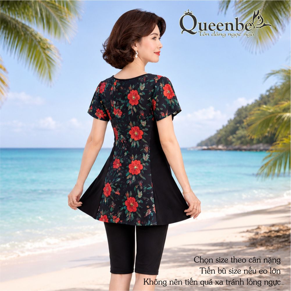 Bộ đồ bơi trung niên nữ big size Queenbe GLSWIM092 quần short rời vải thun Lycra co giãn ít thấm hút mau khô