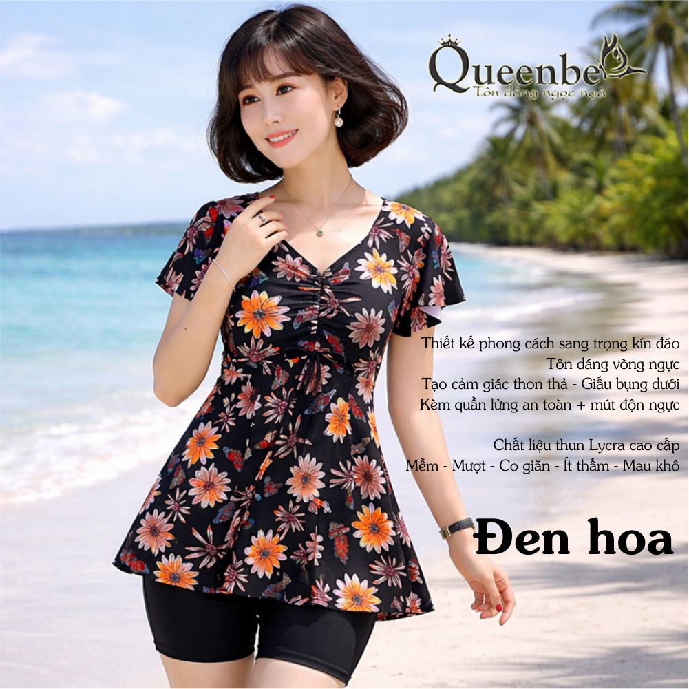 Bộ đồ bơi trung niên nữ big size Queenbe GLSWIM092 quần short rời vải thun Lycra co giãn ít thấm hút mau khô