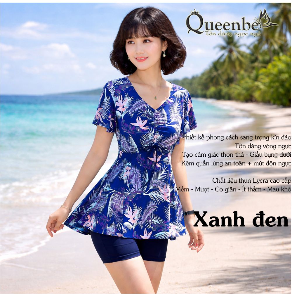 Bộ đồ bơi trung niên nữ big size Queenbe GLSWIM092 quần short rời vải thun Lycra co giãn ít thấm hút mau khô