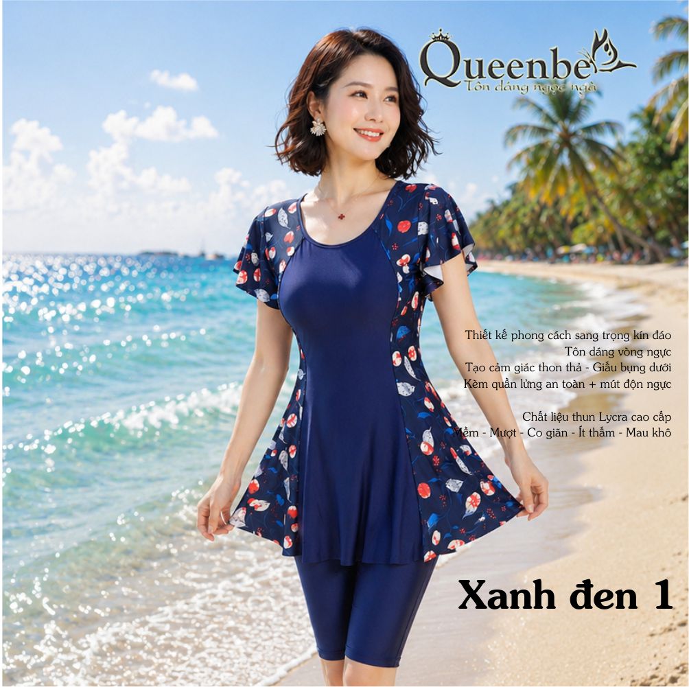 Bộ đồ bơi trung niên nữ big size Queenbe GLSWIM092 quần short rời vải thun Lycra co giãn ít thấm hút mau khô