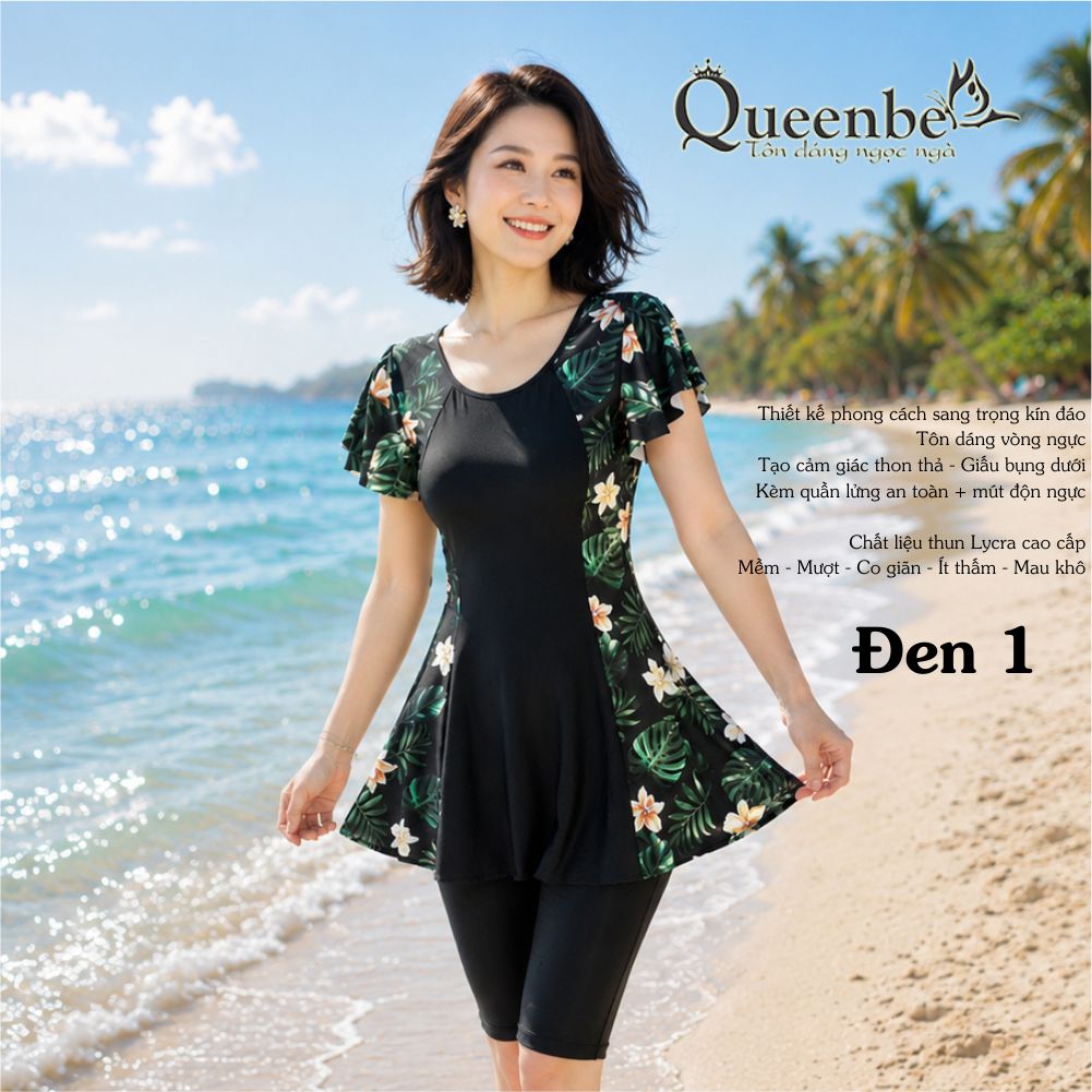Bộ đồ bơi trung niên nữ big size Queenbe GLSWIM092 quần short rời vải thun Lycra co giãn ít thấm hút mau khô