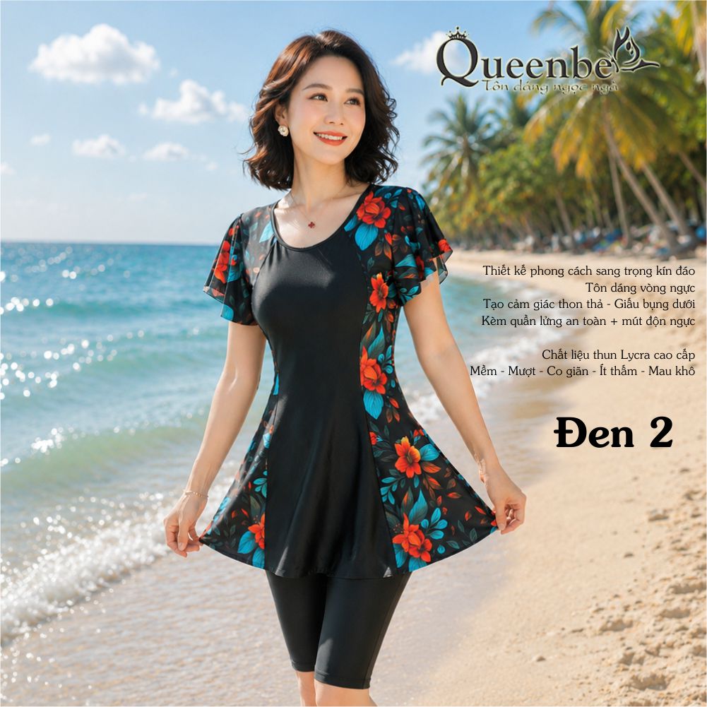 Bộ đồ bơi trung niên nữ big size Queenbe GLSWIM092 quần short rời vải thun Lycra co giãn ít thấm hút mau khô