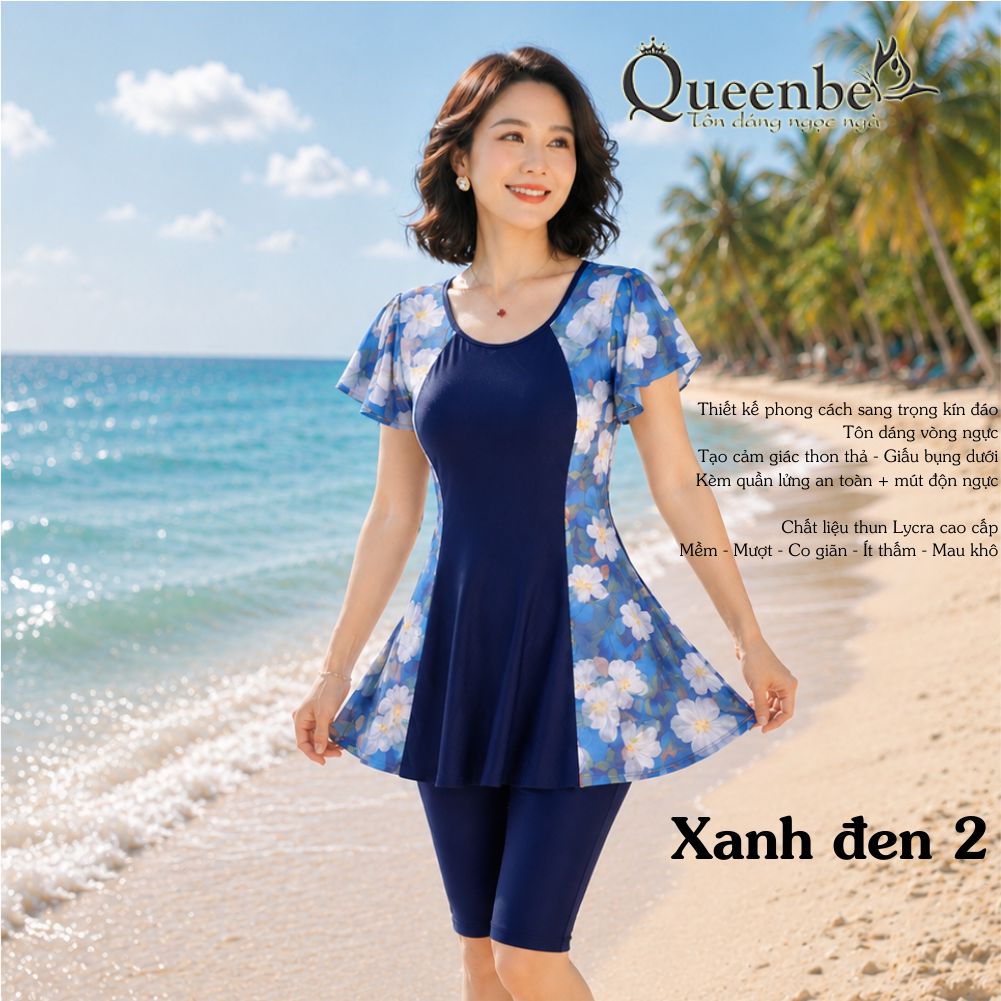 Bộ đồ bơi trung niên nữ big size Queenbe GLSWIM092 quần short rời vải thun Lycra co giãn ít thấm hút mau khô