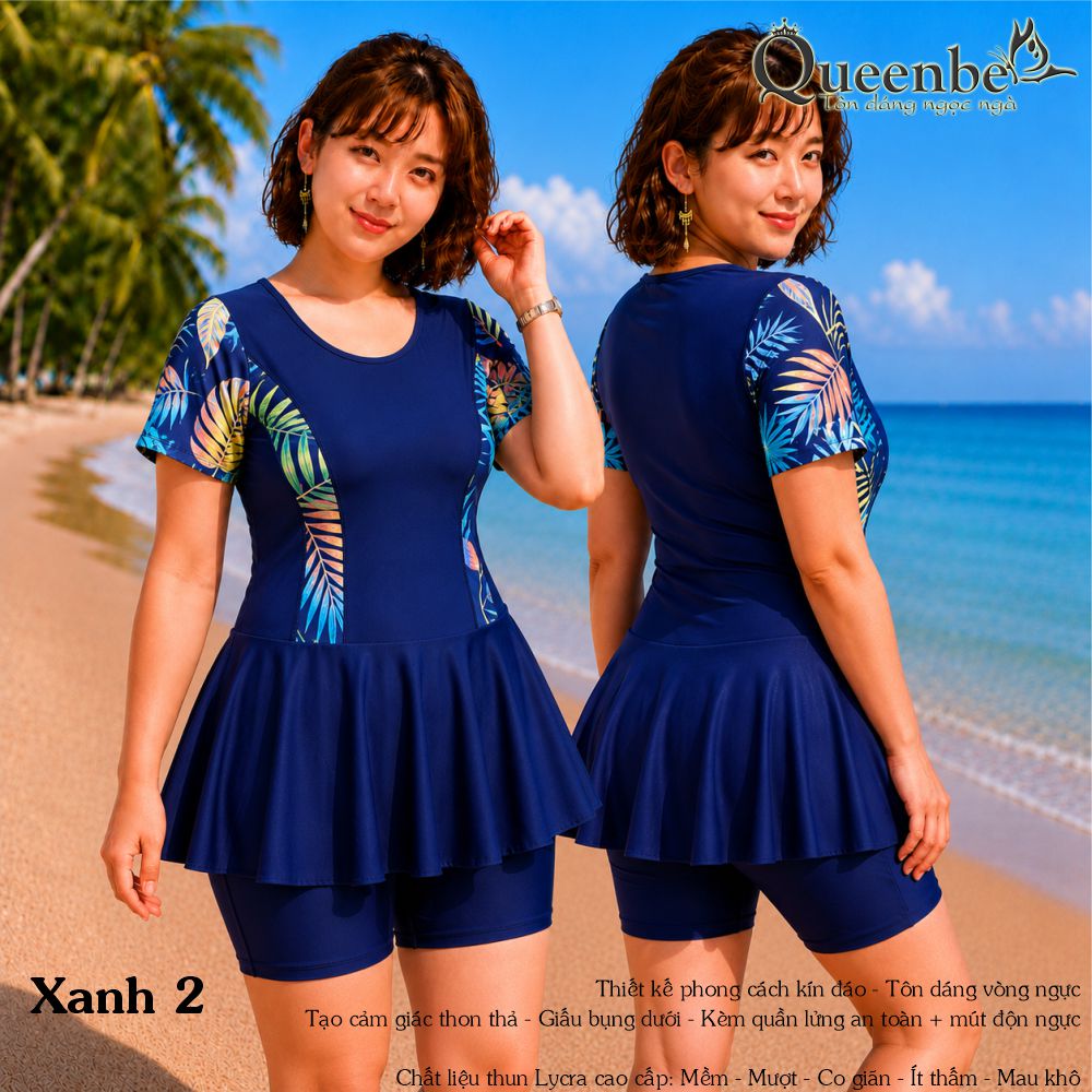 Bộ đồ bơi trung niên nữ big size váy và quần lửng Queenbe GLSWIM117 vải thun Lycra cao cấp, ít thấm, mau khô, thông thoáng