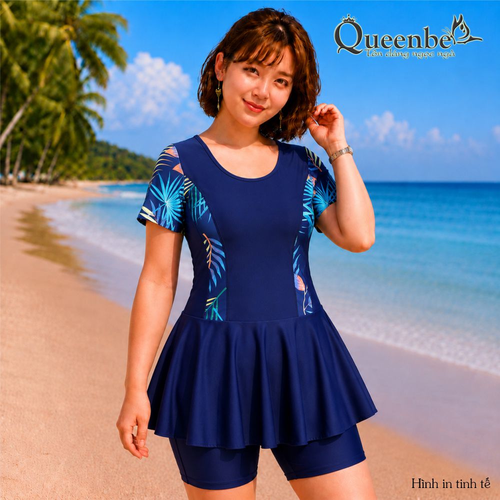 Bộ đồ bơi trung niên nữ big size váy và quần lửng Queenbe GLSWIM117 vải thun Lycra cao cấp, ít thấm, mau khô, thông thoáng