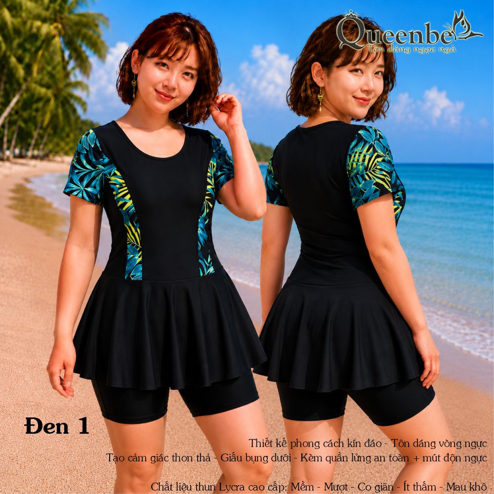 Bộ đồ bơi trung niên nữ big size váy và quần lửng Queenbe GLSWIM117 vải thun Lycra cao cấp, ít thấm, mau khô, thông thoáng