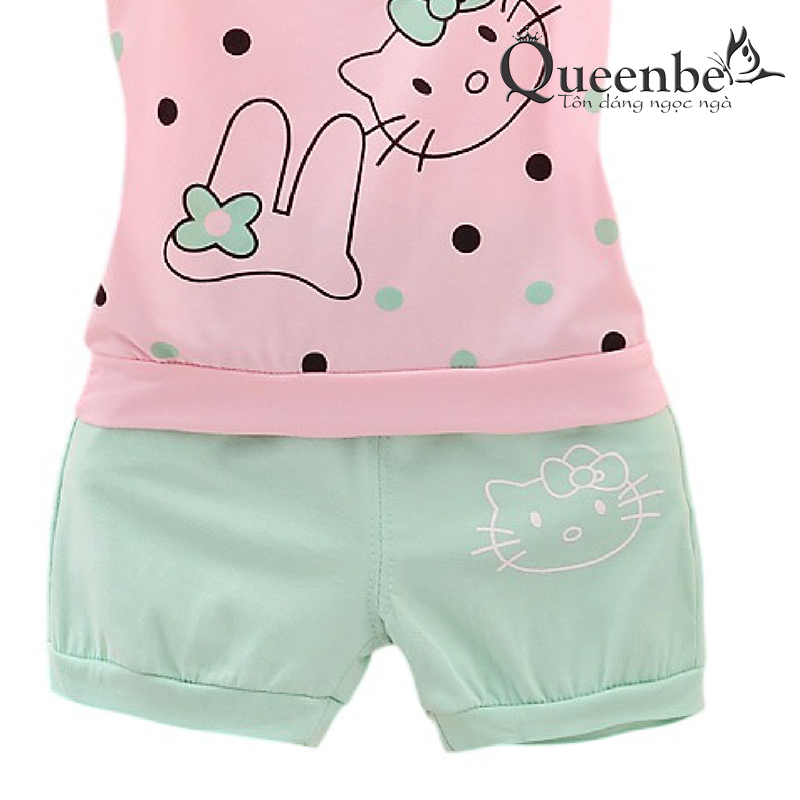 Bộ quần áo bé gái Hello kitty Queenbe GLSET008 cotton tinh khiết mềm thoáng và thấm hút mồ hôi