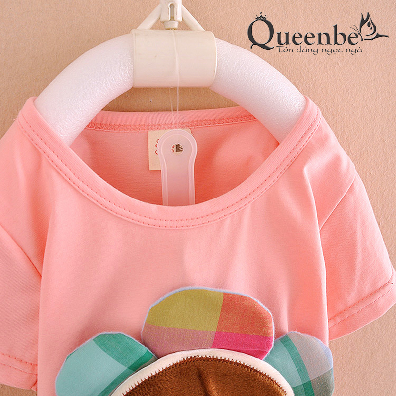 Bộ quần áo bé gái đính búp bê Queenbe GLSET016 vải cotton tinh khiết mềm thoáng thấm hút mồ hôi tốt