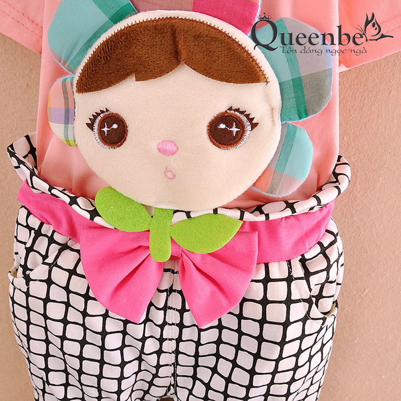 Bộ quần áo bé gái đính búp bê Queenbe GLSET016 vải cotton tinh khiết mềm thoáng thấm hút mồ hôi tốt