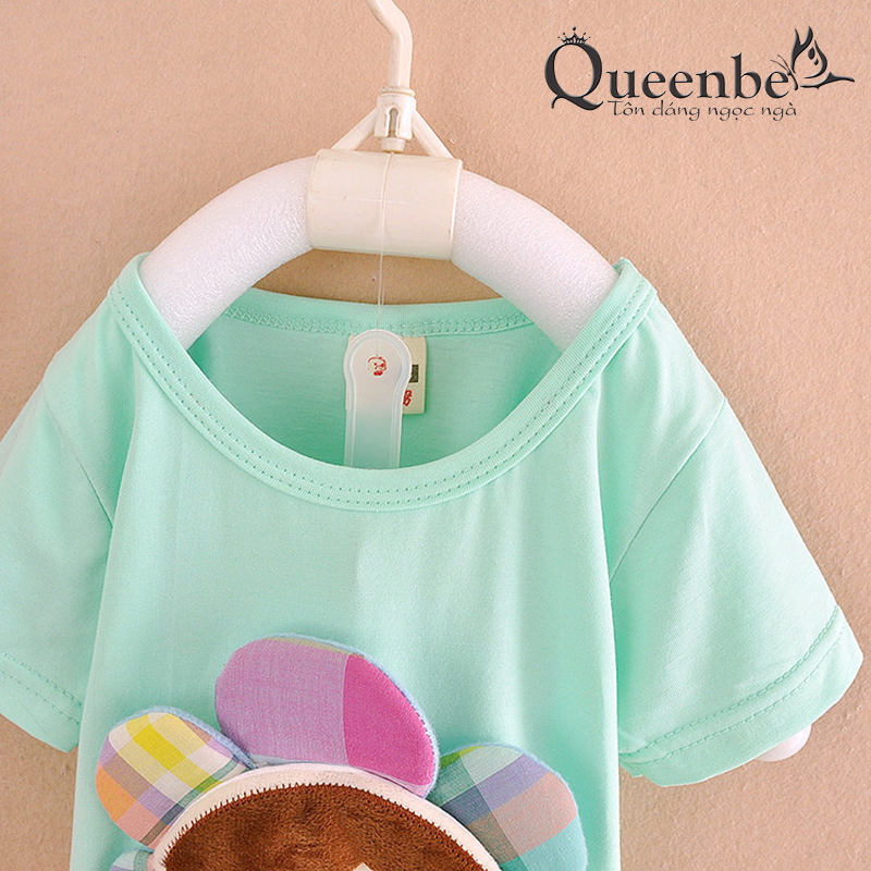 Bộ quần áo bé gái đính búp bê Queenbe GLSET016 vải cotton tinh khiết mềm thoáng thấm hút mồ hôi tốt