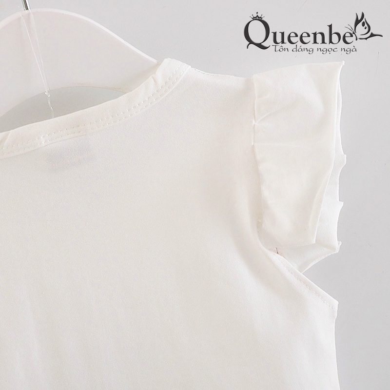 Bộ quần áo bé gái đính nơ Queenbe GLSET028 cotton tinh khiết họa tiết hồng