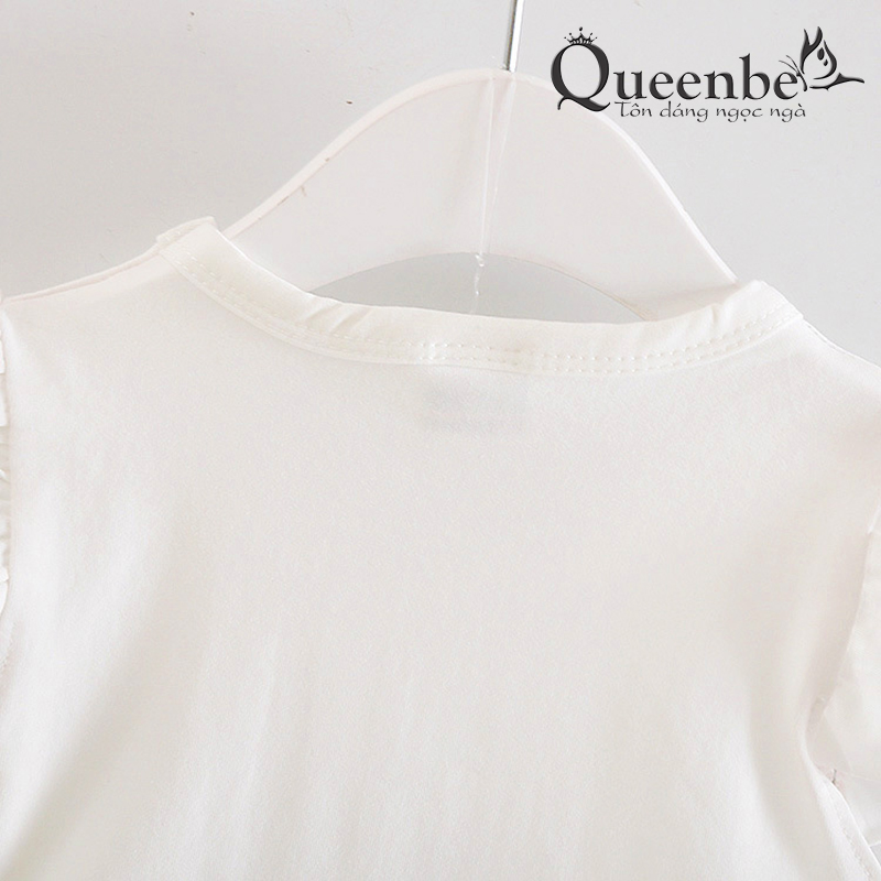 Bộ quần áo bé gái đính nơ Queenbe GLSET028 cotton tinh khiết họa tiết hồng