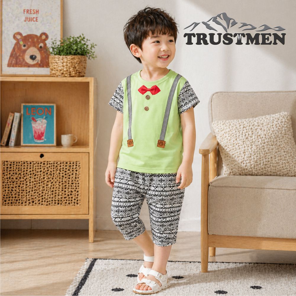 Bộ quần áo bé trai cotton tinh khiết Trustmen GLSET026 gồm áo thun và quần lỡ mềm thoáng thấm hút tốt