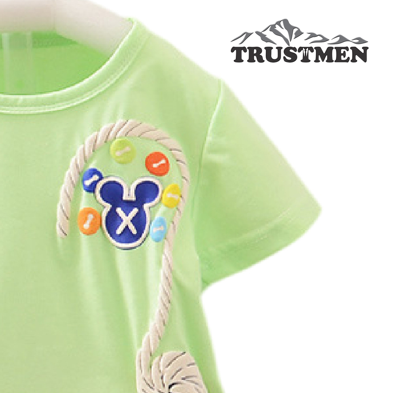 Bộ quần áo bé trai đính dây thừng Trustmen GLSET029 cotton tinh khiết màu xanh lá