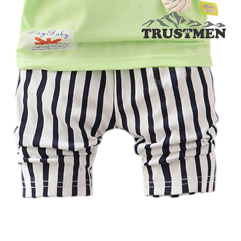 Bộ quần áo bé trai đính dây thừng Trustmen GLSET029 cotton tinh khiết màu xanh lá