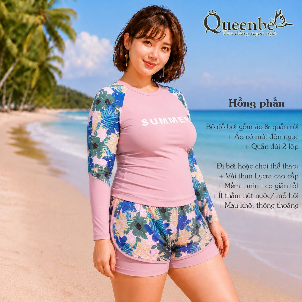 Bộ quần áo bơi nữ rời có big size tới 100Kg Queenbe GLSWIM115 vải thun Lycra cao cấp, mềm mịn, ít thấm, mau khô, đi bơi hoặc chơi thể thao
