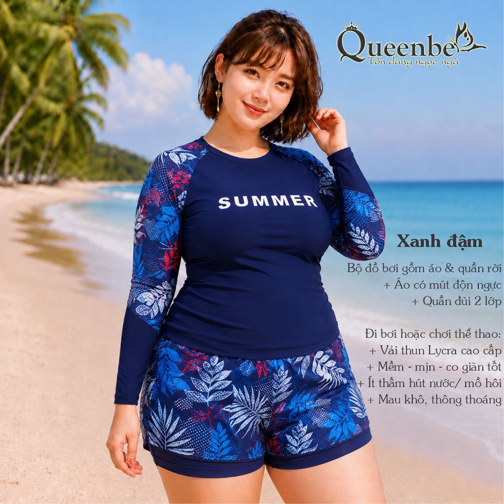 Bộ quần áo bơi nữ rời có big size tới 100Kg Queenbe GLSWIM115 vải thun Lycra cao cấp, mềm mịn, ít thấm, mau khô, đi bơi hoặc chơi thể thao